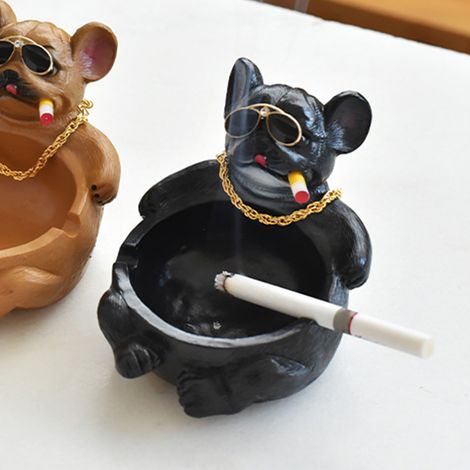 Objet de décoration mignon représentant une vache de dessin animé, un bouledogue français et un cendrier noir tendance pour le salon. (1/5)
