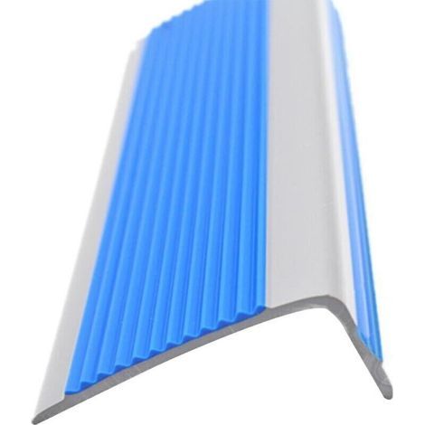 Profilé de marche en PVC, profilé de marche autocollant, structure en forme de L, facile à installer, 5020mm, adapté aux marches rondes, adapté aux marches d'escalier, nez de marche en PVC (gris bleu (1/4)