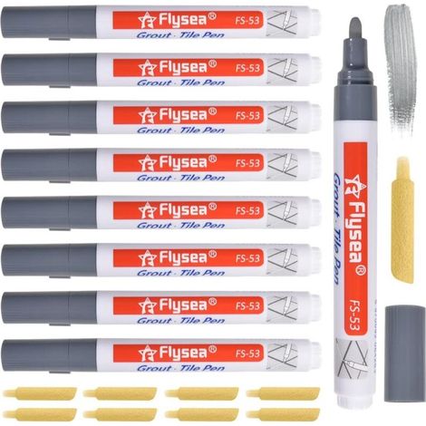 Penna per la riparazione delle fughe delle piastrelle, 8 pezzi, bianca e grigio chiaro, matita smaltata per bagno e cucina, facile da ricaricare (1/4)
