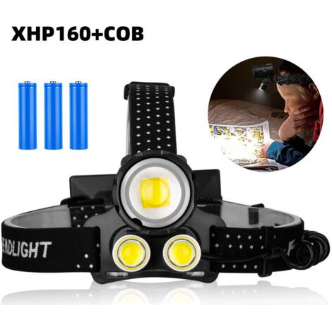 Pair Lampe frontale,Phare réglable LED + COB à lumière forte Phare de charge USB monté sur la tête avec zoom télescopique de sortie (1/5)