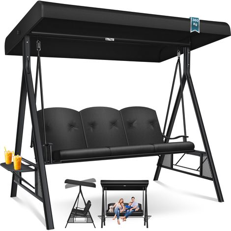 Kesser – Balancelle de jardin 3 places – Charge maximale 360 kg – Toit solaire inclinable – Matériaux résistants aux intempéries – Confort optimal