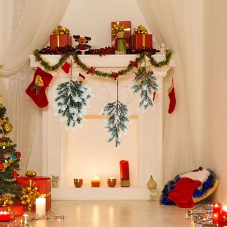3 Stück künstliche, schneebedeckte Kiefernnadeln, 13 Zweige, frostige Kiefernzweige, Grünpflanzen für Bastelarbeiten, Kränze, Girlanden und Weihnachtsdekoration (1/5)