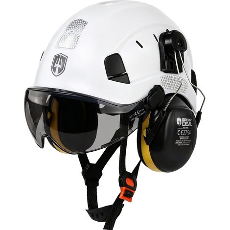 Ensemble de casque de sécurité 3 en 1 Casque de travail avec visière (transparent/teinté) et protection auditive SNR 32 dB Casque industriel ABS 53-63 cm pour (1/5)