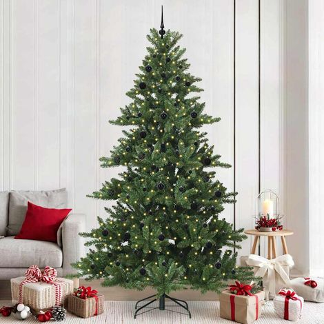 Sapin de Noël Artificiel 240 cm Vert avec Guirlande 300 LED Blanc Chaud et 120 Boules - PANGIVO (1/5)