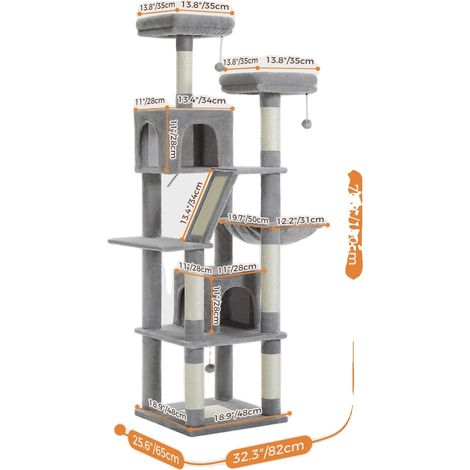 Arbre à chat, design multi-niveaux, caractéristiques interactives, AMT0239GY, XL-a (1/2)