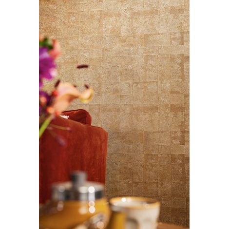 Papier peint urbain marron beige doré Tapisserie aspect béton style industriel Papier peint dalles effet métallique idéal salon (1/4)