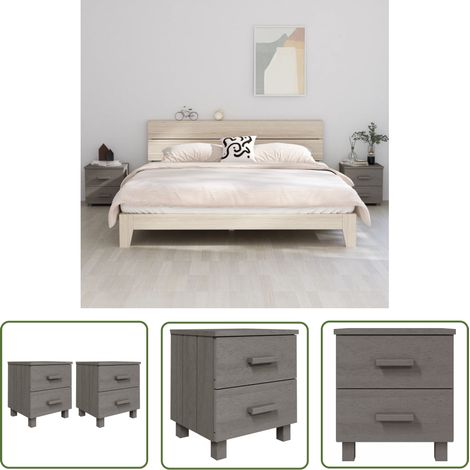 The Living Store Nachttische HAMAR 2 Stk. Hellgrau 40x35x44,5 cm Massivholz - Holz Nachttisch - Massivholznachttisch - Kiefernholz Nachttisch - Grau Nachttisch - Wohnzimmer Möbel (1/5)