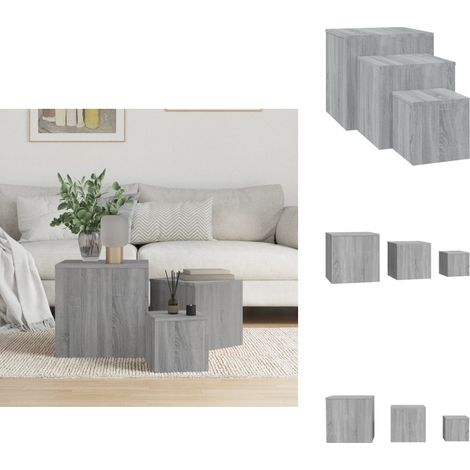 Tables d'appoint 3 pcs Sonoma gris Bois d'ingénierie - Table D'appoint - Bout De Canapé - Meuble Salle Séjour - Meubles Design - Table Basse (1/5)