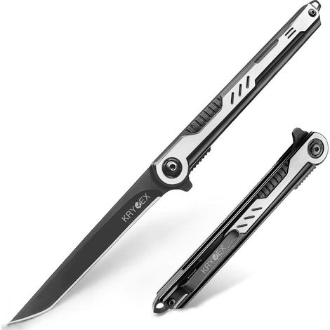 Couteau pliant de poche, lame inox, ouverture une main, clip, brise-vitre (1/5)