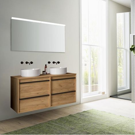 Mobile bagno sospeso 120 cm 4 cassetti in legno rovere africa con lavabo d'appoggio - Astoria - 120 cm Con Specchio Doppia colonna e Doppia lampada LED - Misura: 120 cm - Accessorio: Standard (1/5)