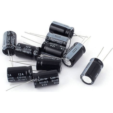 10 Condensateurs Électrolytiques Aluminium 25V 2200μF Axiaux 13x20mm Pour Circuits Électroniques (1/5)