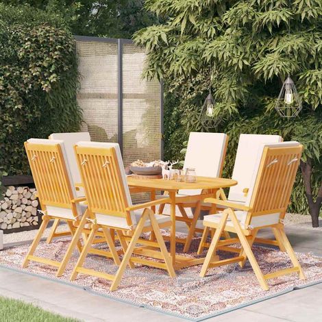 Ensemble à manger de jardin 7 pcs-Salon de jardin coussins Bois de teck massif 255611 (1/5)