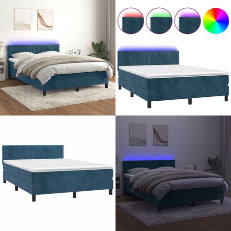 Sommier à lattes de lit avec matelas LED Bleu foncé 140x190 cm - Lit Plateforme - Lit Design - Lit Velours - Lit Avec Led - Tête De Lit Ajustable - Home & Living (1/5)