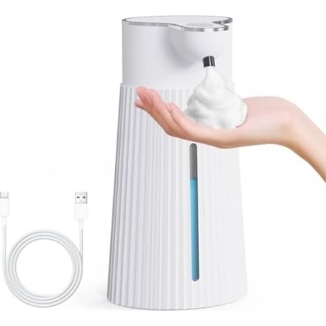 Distributeur de Savon électrique 400 ML avec capteur, Distributeur de Savon Mousse Automatique Mural, 2 Niveaux, Blanc, USB, étanche IPX6 (1/5)
