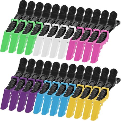24 Pices Barrette Coiffeur Professionnelle,pinces Cheveux Crocodiles,pingle Cheveux,la Poigne Antidrapante (couleur) (1/5)