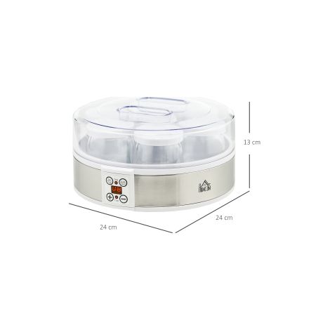 Yaourtière argentée et blanche en acier inoxydable avec 7 pots pour préparer facilement des yaourts maison en cuisine (1/5)