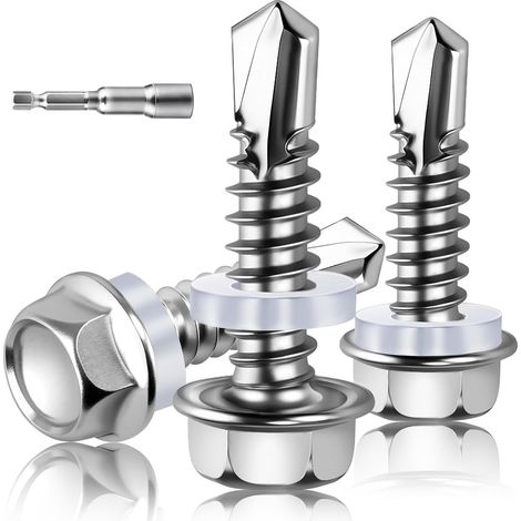 100 Pièces Vis Autoforeuse Metal M5.5x25 mm Vis Autoforeuse Inox Toiture Fixation Bac Acier Rondelle D'étanchéité Bac Acier Ral 7016 Pour Construction (1/5)