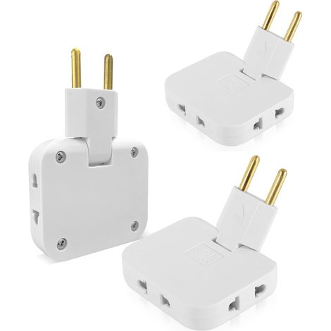 Lot de 3 multiprises plates rotatives 180° avec 3 adaptateurs EU/US, usage maison et bureau, blanc (1/5)