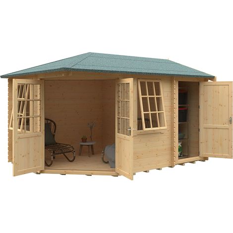 14x10 The Victoria 28mm Cabin - L415 x W295 x H272.6 cm - Solid Wood/Softwood/Pine - Natural