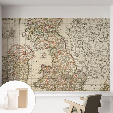 Tapete Vliestapete mit Kleber - modernes Design - Wohnungsdeko - geruchslos - langlebig Historische Karte 152x104 cm (1/5)