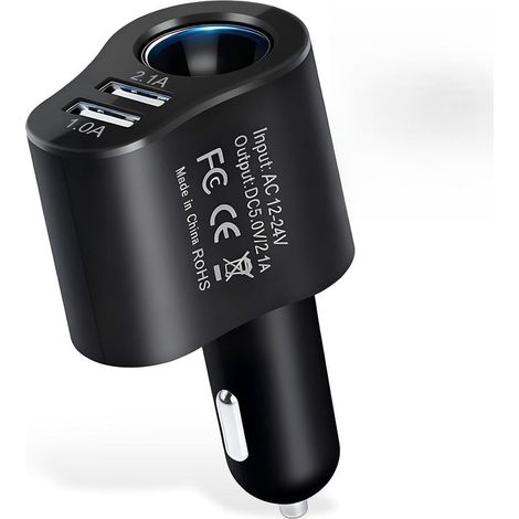 Chargeur Allume-Cigare USB 12V/24V, Chargeur de Voiture 3-en-1 avec 2 USB, Adaptateur Prise Allume Cigare pour GPS/Dash Cam/Téléphone/Caméra (1/5)