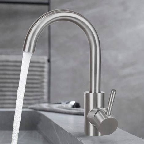 GBLY Rubinetto per lavabo da bagno - Rubinetto in acciaio inox spazzolato, girevole a 360°, miscelatore ad alta pressione per acqua fredda, rubinetto per lavabo da bagno, WC, lavello da cucina (1/3)