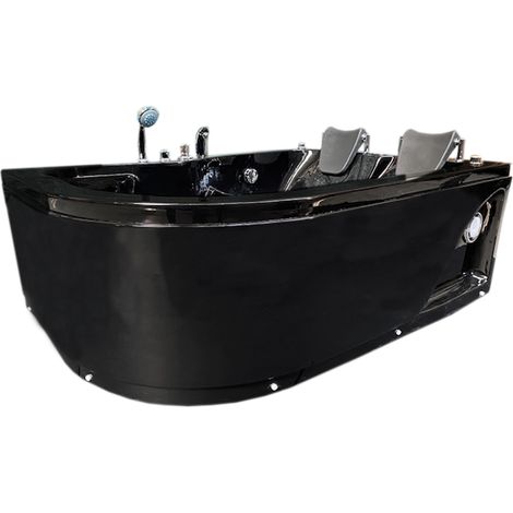 Baignoire balnéo noire 170 x 115 cm pour 2 personnes – 15 jets chromés – Pompe 1,5HP – Acrylique sanitaire – Panneau de contrôle avec radio – Eliteshopping
