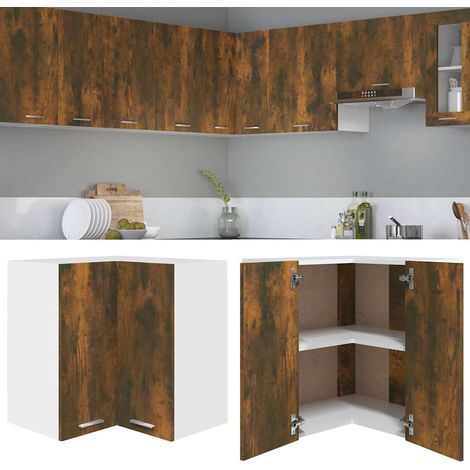 Armoire de cuisine d'angle suspendue - Meuble de rangement Style Contemporain Chêne fumé 57x57x60 cm BV758533 - BonneVie (1/5)