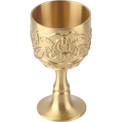 Vintage Brass Cup Royal Chalice Embossed Rose Milk Tea Wine Whiskey Small Goblet Party SuppliesL (1/5)