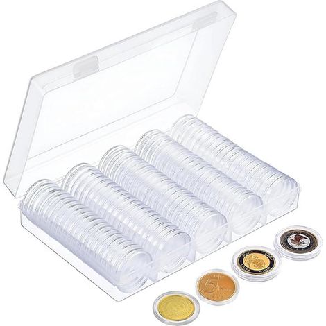 100 cápsulas para monedas - cápsulas para monedas - caja para guardar monedas - ideal para coleccionar monedas y monedas conmemorativas (1/5)