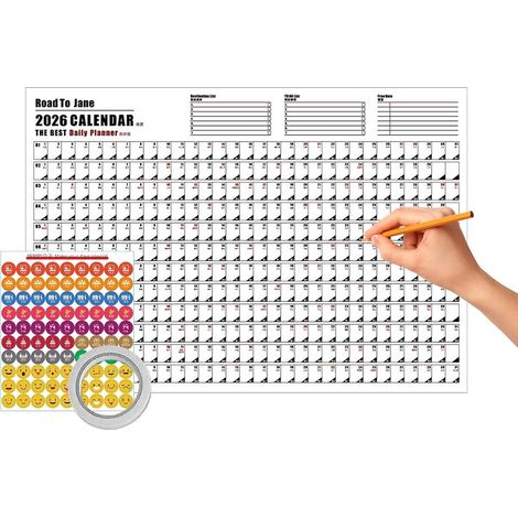 Calendrier Mural 2026 Grand Format  Planificateur Hebdomadaire Mensuel avec Autocollants,Calendrier Planification Janvier-Décembre 2026,Pour Planning Rendez-Vous Noël Nouvel An Maison Bureau Classe F (1/5)