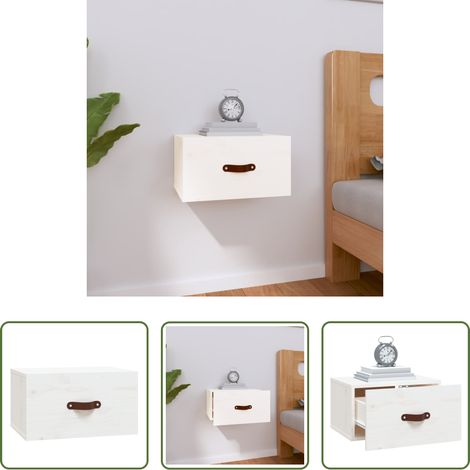 vidaXL Kiefernholz Nachttisch -  Wand-Nachttisch Weiß 40x29,5x22 cm (1/5)
