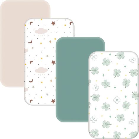 Ensemble de 4 draps-housses pour berceau – 84 x 41 cm, ultra-doux et hypoallergéniques, pour garçons et filles. (1/5)