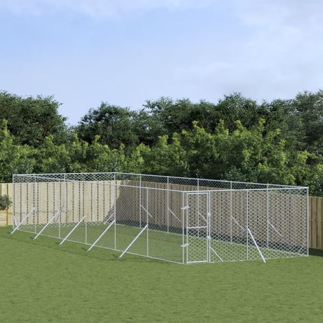 Outdoor Dog Kennel Silver 4x12x2 m Galvanised Steel vidaXL