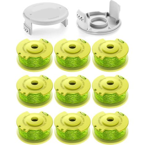 11 Spulen 2,0-mm-Trimmerfaden für Ryobi One+ 18V/24V/40V Rasentrimmer. Länge 3,4 m, kompatibel mit AC14RL3A. Enthält 9 Spulen und 2 Schutzhüllen. (1/4)