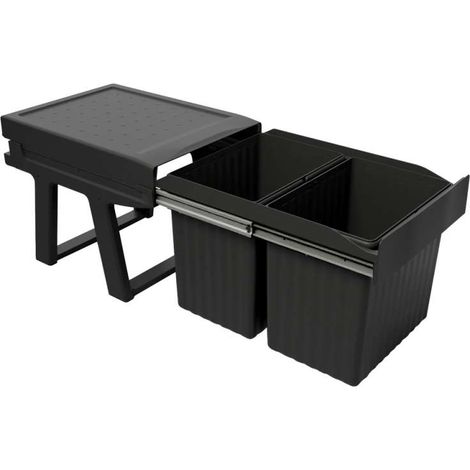 Poubelle coulissante 32l 2 seaux - Profondeur : 473 mm - Contenance : 32 L - Largeur : 346 mm - Matériau : Acier / polypropylène - Nombre de seaux : 2 - GOLLINUCCI (1/4)