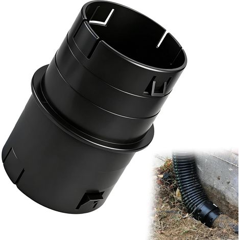 Adaptateur de tuyau de drainage 4" - Noir, connecteur pour tuyau ondulé vers tuyau PVC, raccord de drainage extérieur pour pompe de puisard et rallonges de descente pluviale (1/5)