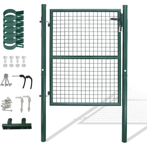 Wolketon Portillon de jardin Clôture avec serrure et poignée PORTAIL en Acier Galvanisé Revêtement en poudre Vert Poteau rond 150x100cm