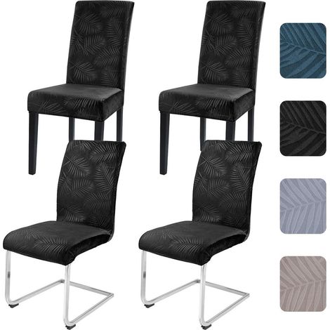 Housses de chaise extensibles motif feuilles lot de 4 noir (1/5)