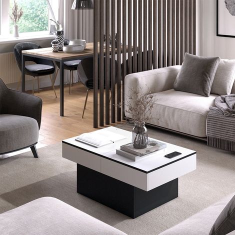 Mesa de centro Boto, Negro, 95 x 58 cm Extensible, Vicco