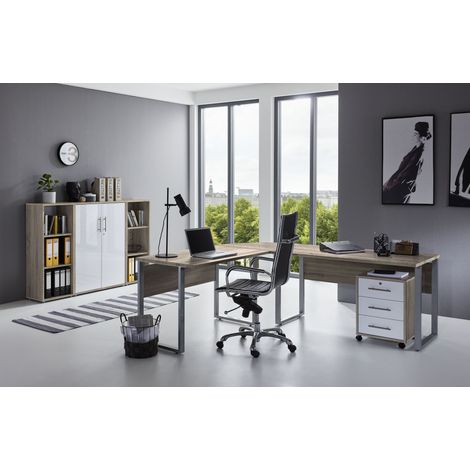 BMG Möbel Büromöbel-Set, Office Edition Set 2, eiche/ weiß matt