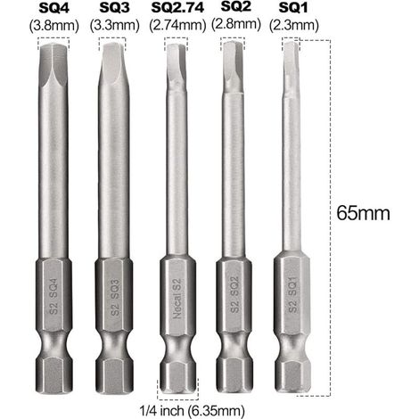 10-teiliges Set magnetischer Vierkant-Schraubendreherbits, Vierkant-Schraubendreherbit für elektrische Bohrmaschinen, S2-Stahl, 1/4'' Sechskantschaft, Vierkant-Schraubendreherbits, Set SQ1, SQ2, SQ2.7 (1/5)