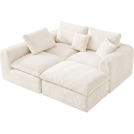 Divano modulare 3 posti in velluto a coste beige, 3-in-1, 280 x 180 x 65 cm, MODENUIT (1/5)