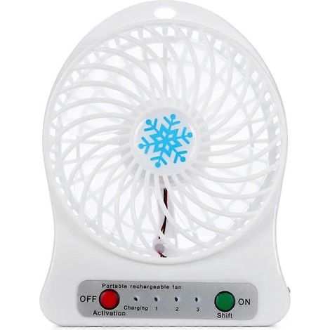 Ventilateur portable rechargeable avec lumière LED, mini ventilateur de bureau USB à troisième flux d'air, blanc (1/5)