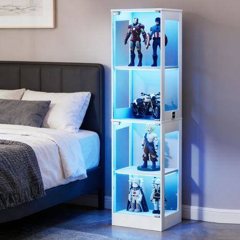 Glasvitrine 40x35x165 cm weiß, 4 Ebenen, dreifarbige LED und Sensor, MDF und Glas MEUBLIV (1/5)
