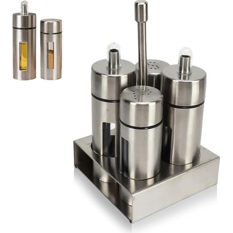 Öl- und Essigspender-Set, Olivenölflasche und Essigkaraffe, Ölspender-Set mit Salz, Öl, Essig, Salz und Pfeffer (1/5)
