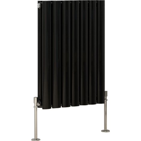 Designer Oval Column Radiator Bathroom Central Heating Rads Black with Angle Square Valve Horizontal Double 600x413mm (1/2)
