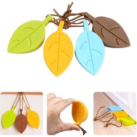 Silicone door stopper - 4 pieces, Flexible cartoon leaves window/door strap garden office home - Protection (1/5)