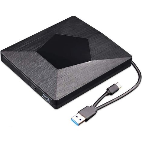 Lecteur externe Blu-Ray DVD, BGHYHYHI, USB 3.0 et Type-C, 5Gbps, noir