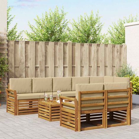 vidaXL Sofagarnituren 9 pcs Natur und Beige Massivholz Akazie (1/5)